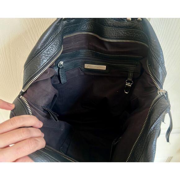 Vintage Kenneth Cole Black Pebble Leather Shoulder Bag | Y2K Buckle Handbag - Picture 8 of 9